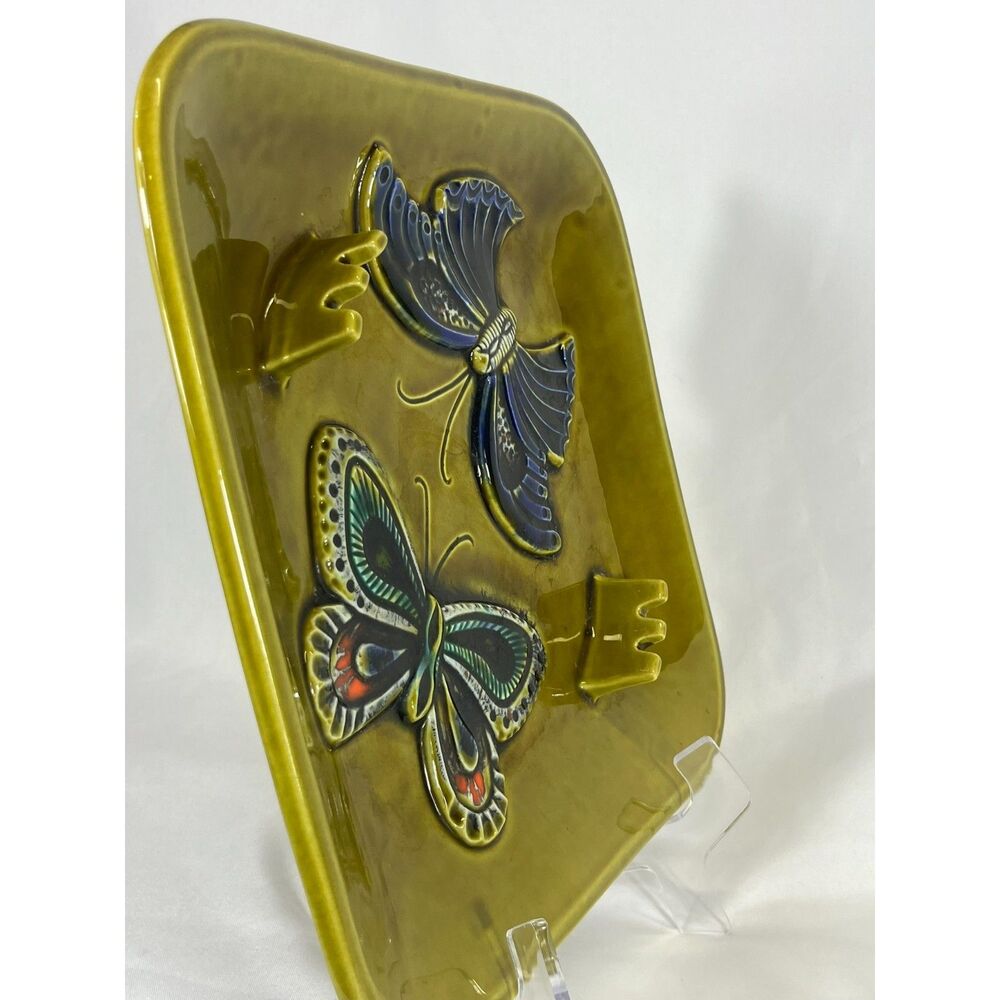 1960s MCM Butterfly USA Art Pottery Ashtray Platter Retro Mid Century Modern - Picture 2 of 8